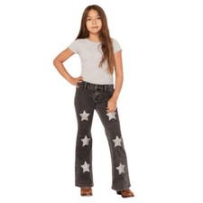 BG6PD05337 Rock  Roll Girls' Star Print Flare Jean - Charcoal NEW