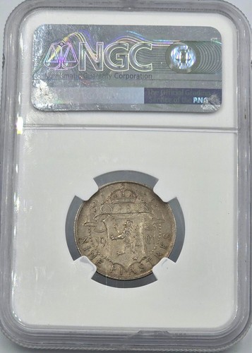 CYPRUS 9 PIASTRE SILVER COIN QUEEN VICTORIA 1901 NGC AU58 - Picture 4 of 4