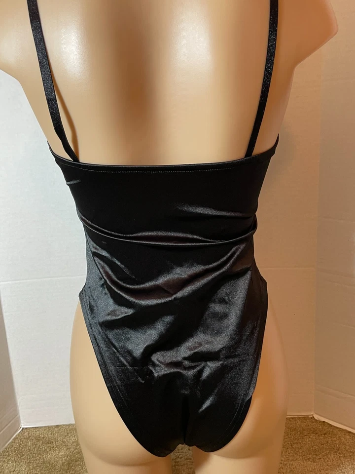 Nuevo Sexy SEGUNDA PIEL SATINADO Body Peluche Negro Líquido SUAVE Brillante Capricho Foto 3 de 4