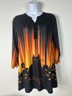 Serengeti Womens Size S Halloween Spooky Black Cat V-neck Top 3/4 Sleeve