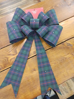 LED Christmas Bow Makers Holiday 24  Red & Green Plaid 13 Warm White LED Lights