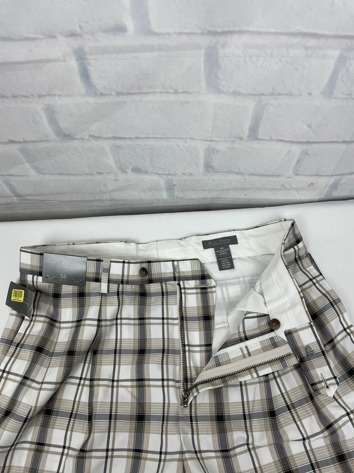 Pantalones cortos plisados Daniel Cremieux para hombre a cuadros 100 % poliéster talla 36 nuevos con etiquetas Foto 3 de 4