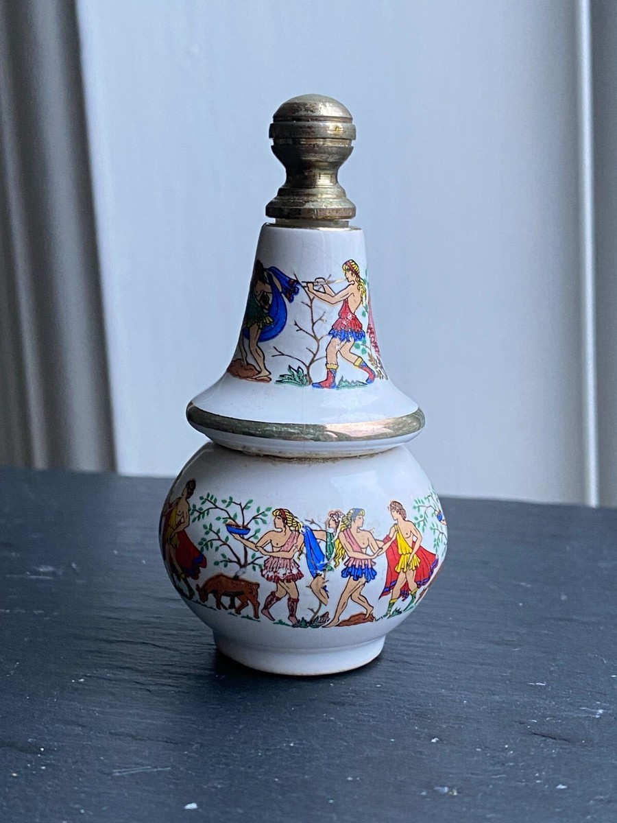 Vintage Greek Roman Gods Ceramic Floral Perfume cream Pot Bottle