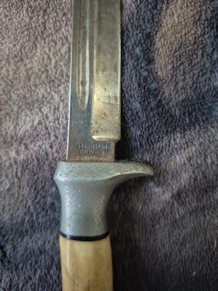 Cuchillo de caza de hoja fija vintage Edgemark Solingen, Alemania ciervo  Foto 2 de 4