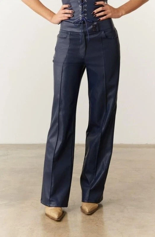 Peachy Den The Willow Faux Leather Wide Leg Trouser Pants Womens Size Small