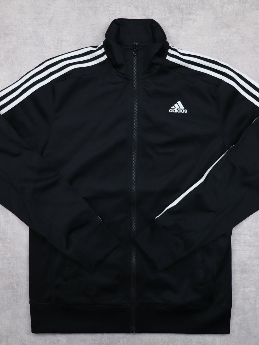 Adidas Sport Essentials Jacket Mens Medium Full Zip Gym Running, Black