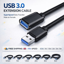 USB 3.0 Extension Cable SuperSpeed Fast Lead Male to Female 0.5 1m 2m 3m and 5m