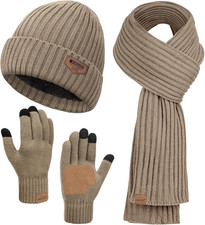 Winter Scarf, Beanie Hat, Gloves for Men, 3PCS
