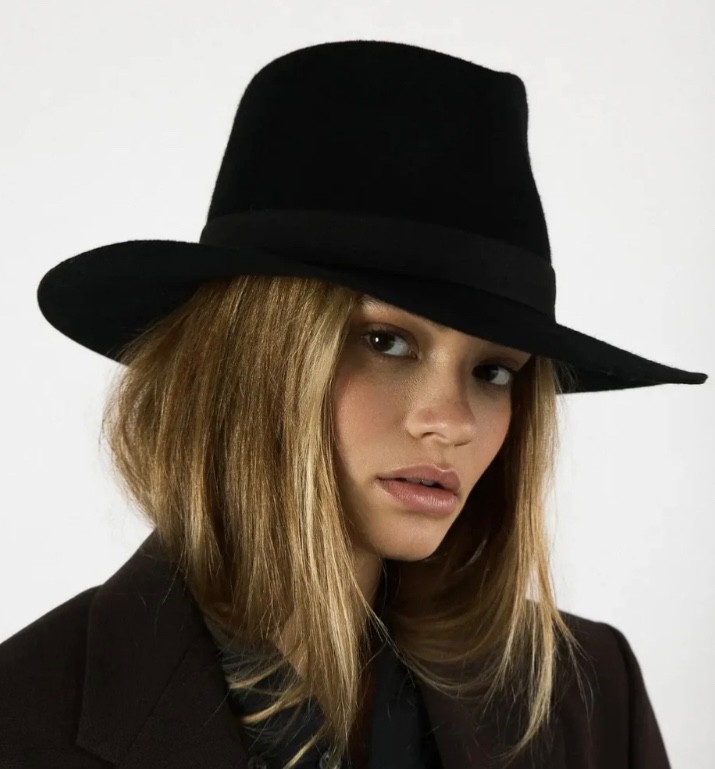 JANESSA LEONE “LUCA” PACKABLE WOOL HAT, BLACK, MEDIUM, NEW  display picture 1