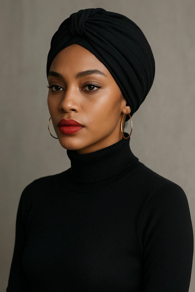 Vintage Turban Tied Black Turban Hat 1950’s-60’s Great Condition Stretchy Fabric - Image 2 of 4