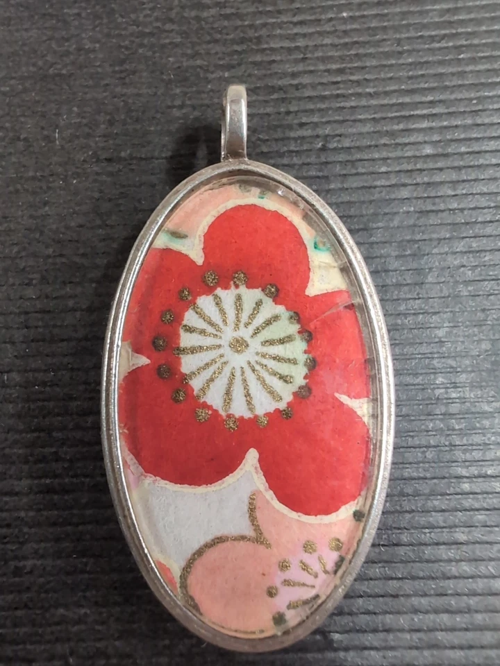 Colgante Sakura Rosa Flor de Cerezo Ovalado Doble Cara Plata de Ley 925 *Leer* Foto 4 de 4