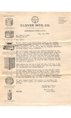 Clover Mfg Co Letterhead Norwalk CT Abrasive Compound Auto Industry 1929