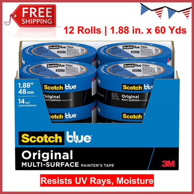 ScotchBlue Original Painter's Tape 12 Rolls 1.88 Inch x 60 Yards Multi Surface