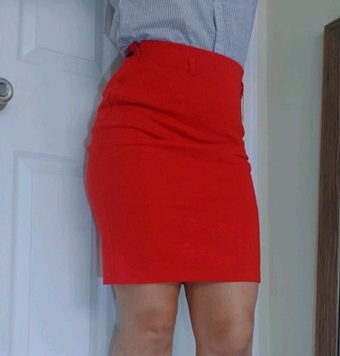 Forever 21 Vintage Sz Small High Waisted Red Knee Length Pencil Skirt