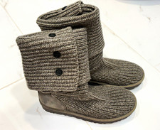 UGG Plush Women  s Gray Knit Wool Bootie Slippers US 7 EU 38 UK 5