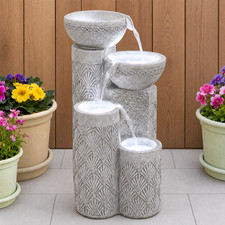 Solar & Mains Power LED White Seashell Cascading Water Feature Outdoor Fountain