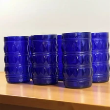 Vintage Juice Tumblers Francesinho Brazil Cobalt Blue Art Glass Set