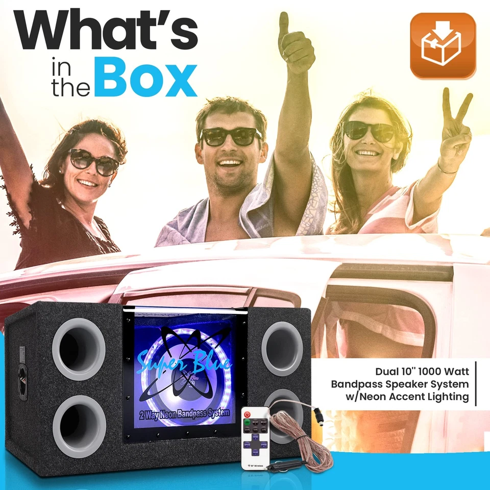 1000W Dual Bandpass Speaker System - Car Audio Subwoofer W/ Neon Accent - Image 2 of 4