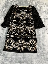 Eliza J Womens Black & Beige Embroidered Lace Shift Dress Size 4 Floral Sleeve