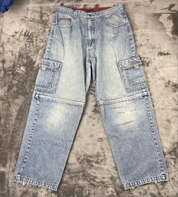 VTG 90s Crossfire Convertible Cargo Jeans 36 X 32 Distressed Baggy Y2K JNCO