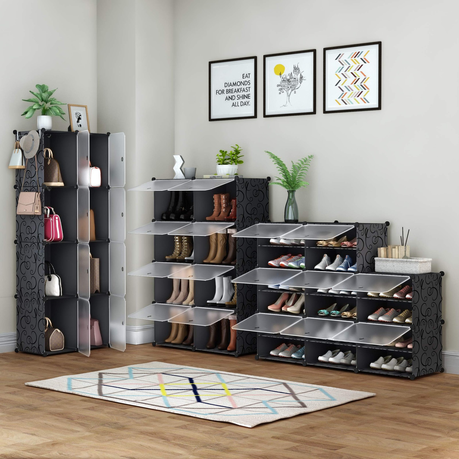 Shoe Rack, 8 Tier Shoe Storage Cabinet 32 Pair Plastic Shoe Shelves Organizer...