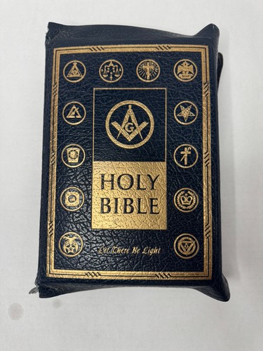 🌟 1950s Masonic Holy Bible Let There Be Light Blue Leather - Illustrations