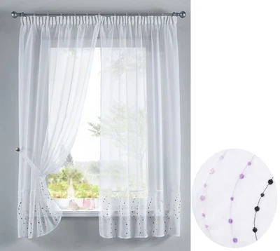 Stickerei Gardinen Set 4 Tlg. Tunneldurchzug Voile Punkt Lila HxB 150x90 cm - Bild 1 von 4