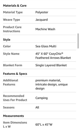 Barefoot Dreams CozyChic® Feathered Arrows Blanket, Sea Glass Multi, 45"x60 - Picture 5 of 5