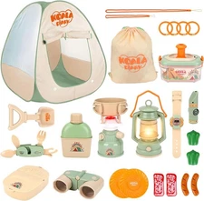 Kids Camping Set, Pretend Camping Toys with Pop Up Tent, Indoor Outdoor Play Cam