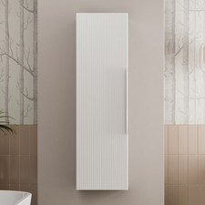 1200mm Wall Hung Tall Bathroom Storage Cabinet Cupboard Matt White Fluted
