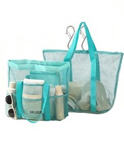 Large Mesh Tote Beach Bag with 8 Pockets Travel Toiletry Carrier 2 PCS