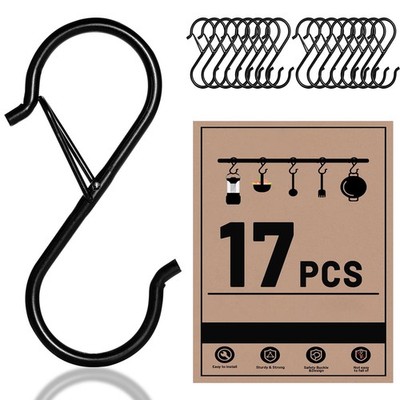 17Pcs S Hooks for Hanging, 3.5 Inch, Secure Locking Design, Kitchen, Black
