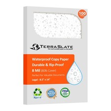 TerraSlate Waterproof Laser Printer Paper   8 MIL 8.5"x14", 100, Bright White