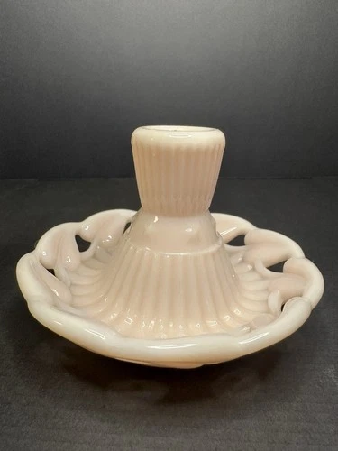Vtg Fostoria Betsy Ross Pink Milk Glass Candle Holder