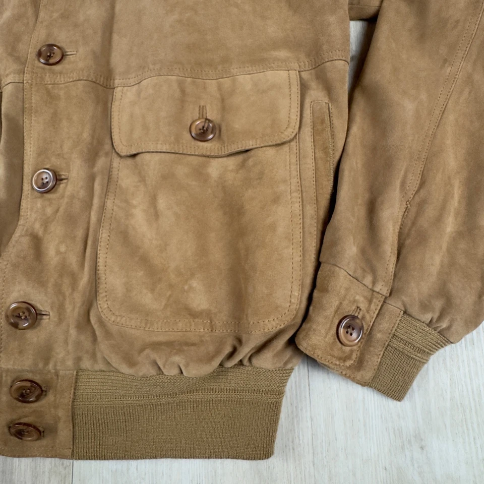 Chaqueta de gamuza de bombardero Greg Norman vintage para hombre grande marrón tostado botones golf años 90 Foto 3 de 4