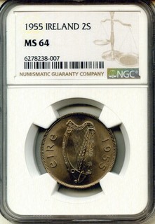 IRELAND 1955 Florin BU NGC MS64 low start price