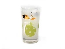8 Cute Vintage Frosted Tumbler with Green Pear and Gold Leaf Tumbler 