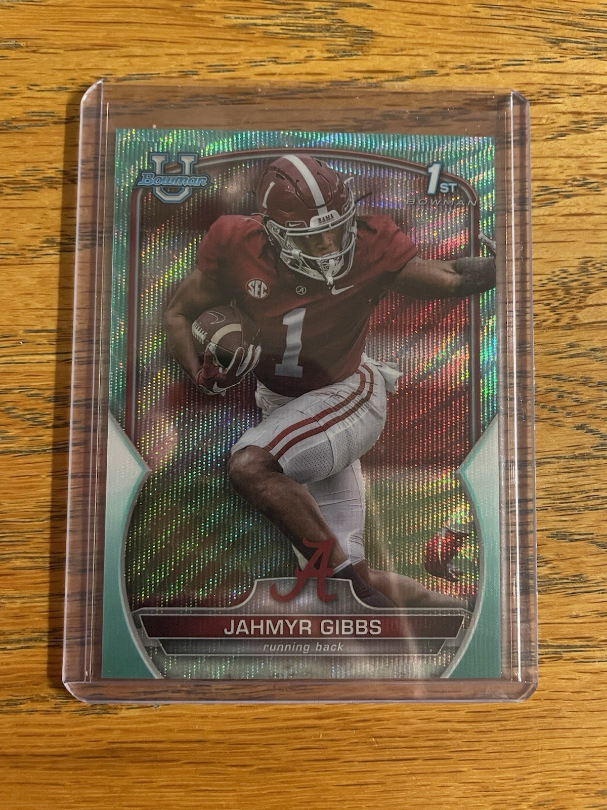 Jahmyr Gibbs 2022 Bowman U Chrome #82 1st Bowman Aqua Wave Refractor /299 Lions