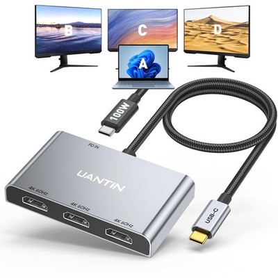 USB C to 3 HDMI Adapter Splitter 4K 60Hz 100W PD Multi Monitor Hub