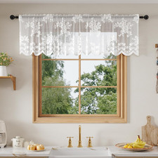 White Lace Semi-Sheer Valance Cafe Curtains   Vintage Floral Lace Tier Drapes fo