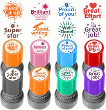 8 Pcs round Self-Inking Teacher Stamps Motivational Grading Set