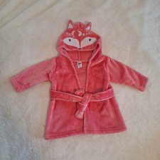 Hudson Baby 0-9 Month Plush Animal Face Girls Bathrobe Boho Fox Coral Pink