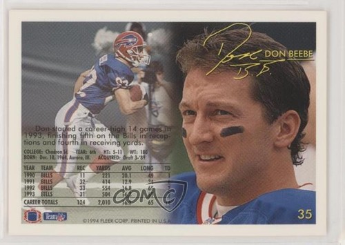 1994 Fleer Don Beebe #35 3c7 - Bild 2 von 3