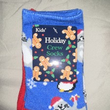 GCE International Kids Holiday Crew Socks 2 Pack Blue Red Penguin Pattern
