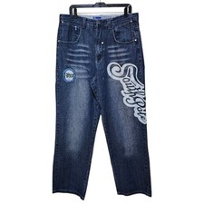 Vintage Y2K Southpole Jeans Sz 36 Baggy Skater Spellout Patch Faded Whisker 00s