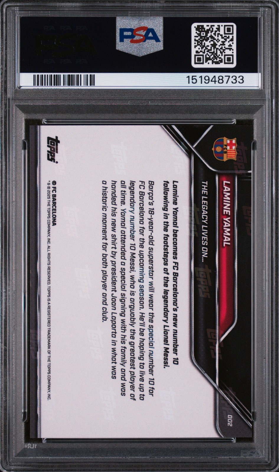 2025-2026 TOPPS NOW FC BARCELONA #2 LAMINE YAMAL PSA 10 view 2