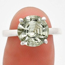 Natural Prasiolite Green Amethyst 925 Sterling Silver Ring Size 7.5 10x10mm