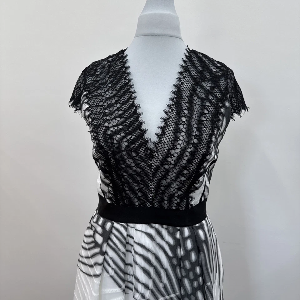 Amanda Wakeley Moth Jacqaurd Midi Dress BNWT 12 Ecru Black - Image 2 of 4