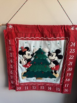 Vintage Disney Mickey & Minnie Mouse Christmas Felt Advent Hanging Calendar