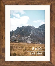 Brown 8x10 Picture Frame with Mat for 6x8 Photos, Rustic Design, 1 Pack